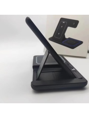 Prijenosni stalak za brzo punjenje 30W, 3 u 1, bežični punjač za Apple iPhone, crni - Img 8