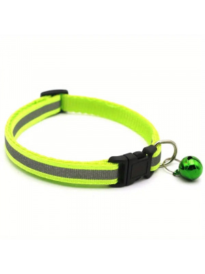 Reflective collar for cat or dog, with bell, adjustable - Phosphorescent Green