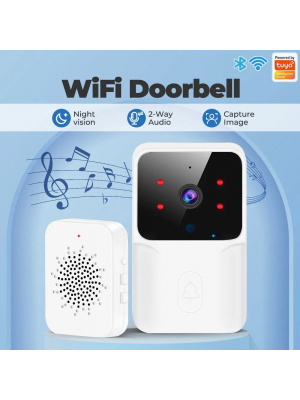 Sonerie Tuya smart Wireless, camera video, Microfon, apel vocal si interfon video, Alb - Img 3