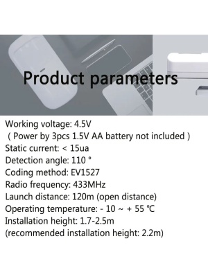 Vezeték nélküli 433MHz-es PIR mozgásérzékelő kisállat-immunitással, 15kg, EV1527 - Img 4