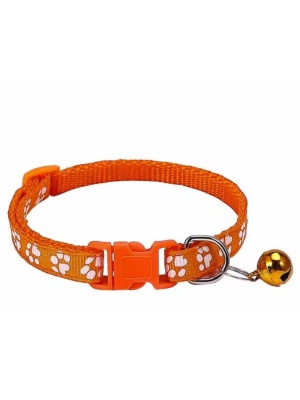 Zgarda ajustabila cu clopotel pentru caini si pisici, 18-32cm, Portocaliu - Img 1