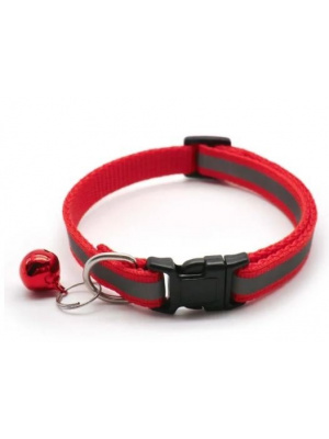 Fényvisszaverő nyakörv macskának vagy kutyának, csengővel, állítható - piros