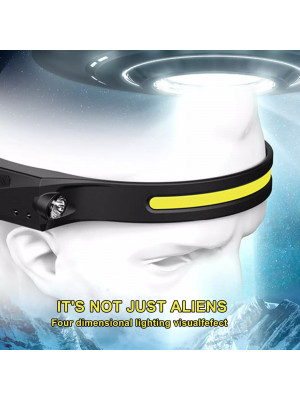 Lanterna de cap cu acumulator, profesionala, frontala cu unghi larg de iluminare, led puternic si senzor miscare, pentru vanatoare, pescuit, camping, santier, waterproof - Img 1