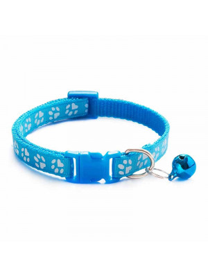 Zgarda ajustabila cu clopotel pentru caini si pisici, 18-32cm, Albastru deschis - Img 3