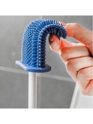 Perie de WC cu cap flexibil din silicon, aspect modern, cu suport si mini perie pentru curatarea spatiilor greu accesibile, Alb - Img 2
