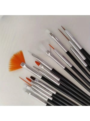 Professional brush set, uv gel nails, black, 15 pieces