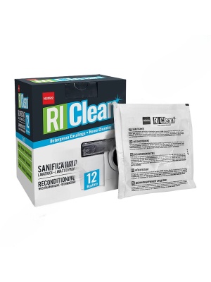 Sada 12 balení roztoku proti vodnému kameňu, odmasťovač pre práčky RiCLean Sanitizer 3-v1