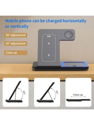 Hordozható gyorstöltő állvány 30W, 3 az 1-ben, vezeték nélküli töltő Apple iPhone-hoz, fekete - Img 9