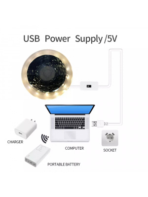 LED лента, сензор за движение, DC5V, USB захранване, 2800K-3000K, топла бяла светлина, 5м - Img 5