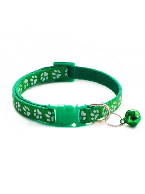 Zgarda ajustabila cu clopotel pentru caini si pisici, 18-32cm, Verde - Img 1