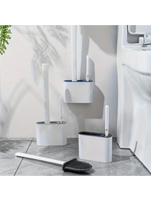 Perie de WC cu cap flexibil din silicon, aspect modern, cu suport si mini perie pentru curatarea spatiilor greu accesibile, Alb - Img 4