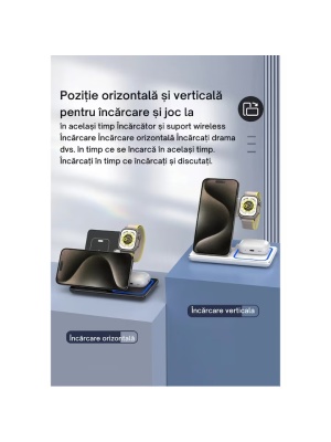 Prijenosni stalak za brzo punjenje 30W, 3 u 1, bežični punjač za Apple iPhone, crni - Img 6