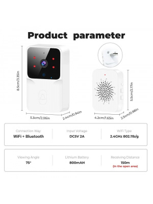 Sonerie Tuya smart Wireless, camera video, Microfon, apel vocal si interfon video, Alb - Img 10