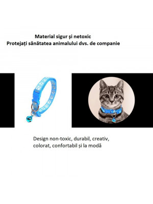 Zgarda ajustabila cu clopotel pentru caini si pisici, 18-32cm, Albastru deschis - Img 6