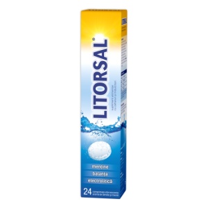 Litorsal, electroliţi cu aroma de menta si lamaie, 24 comprimate efervescente, Zdrovit