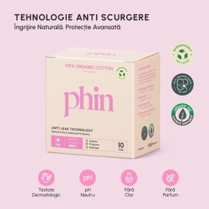 Absorbante de zi din bumbac organic, 10 bucati, Phin - Img 5
