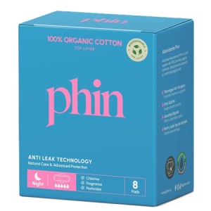 Absorbante de noapte din bumbac organic, 8 bucati, Phin