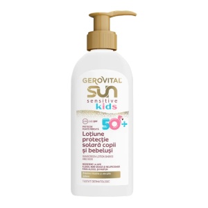 Loțiune Protecție Solară Sensitive SPF50+ pentru copii și bebeluși, Gerovital Sun, 200 ml