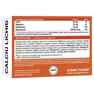 Supliment alimentar CALCIU LICHID, Cosmo Pharm, 30 capsule moi - Img 2