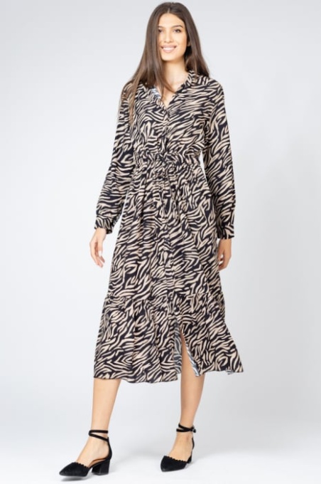 Rochie lunga animal print, tip camasa, din vascoza