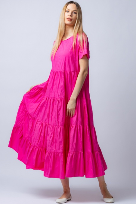 Rochie lunga fucsia cu patru volane