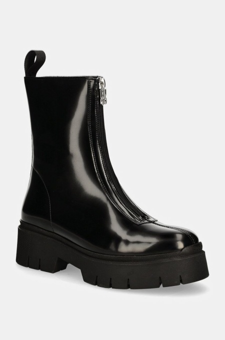 HUGO botine Kris femei, culoarea negru, cu toc plat, 50529837