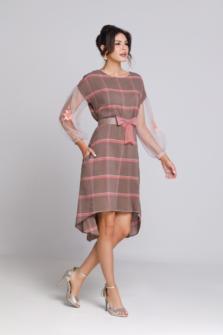 Rochie AURELIA cafenie cu dungi roz