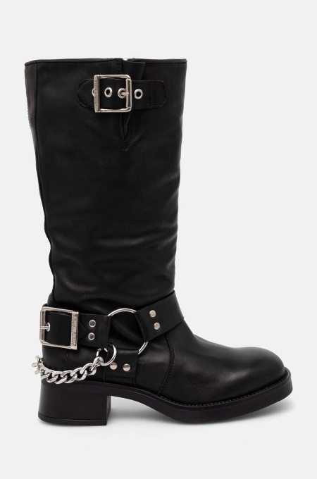 Steve Madden ghete de piele Beau-C femei, culoarea negru, cu toc plat, SM11003094