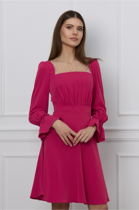 Rochie Moze fucsia cu tull si buline la bust