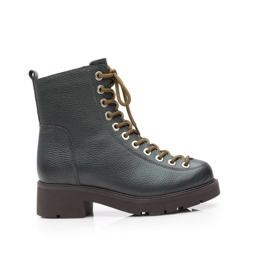 Ghete dama din piele naturala cu siret pana in varf,Leofex - 546 Verde Box Presat