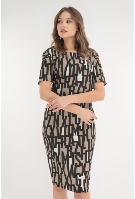 Rochie cafenie cu print abstract negru
