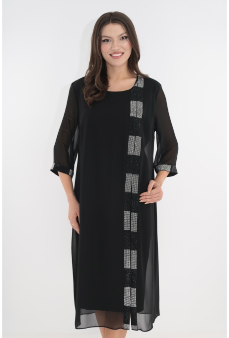 Rochie eleganta neagra cu aspect suprapus si strasuri