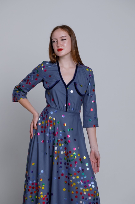 Rochie ZARITA albastra cu buline colorate