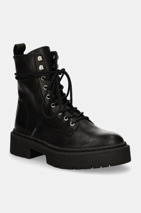 Steve Madden bocanci de piele Gusto femei, culoarea negru, cu toc plat, SM11003330