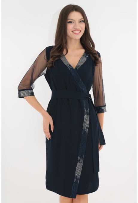 Rochie de ocazie bleumarin parte peste parte cu strasuri argintii