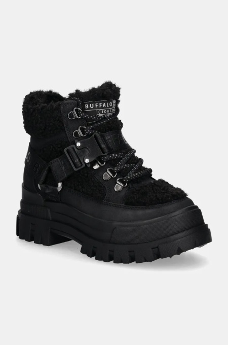 Buffalo botine Aspha Com Mid Warm femei, culoarea negru, cu toc plat, izolat, 1622328-BLK