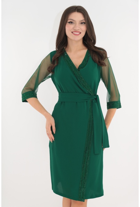 Rochie de ocazie verde parte peste parte cu strasuri argintii