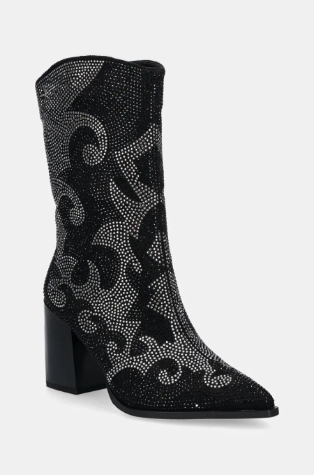 GOE cizme femei, culoarea negru, cu toc drept, izolare usoara, OO2N4230 BLACK SILV