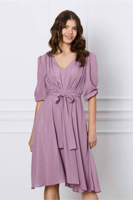 Rochie Ella Collection Inna roz cu fir lurex si cordon in talie