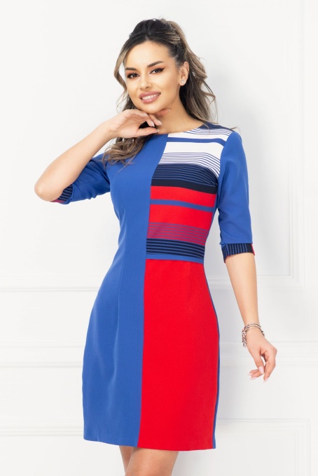 Rochie InPuff de zi bicolora cu insertii in dungi