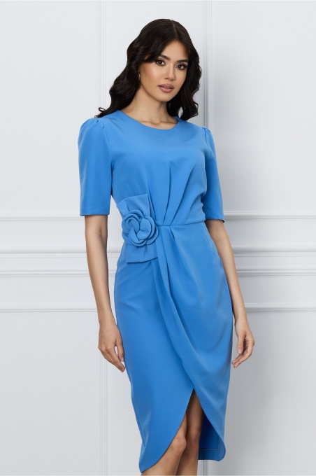 Rochie MBG bleu cu floare 3D in talie