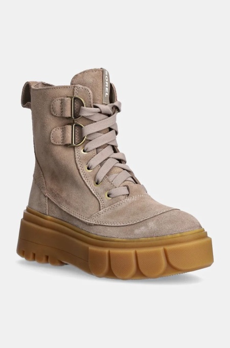 Sorel bocanci din piele intoarsa CARIBOU X BOOT LACE WP femei, culoarea bej, cu platforma, 2048431265