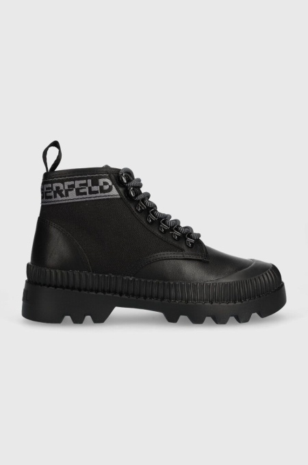 Karl Lagerfeld botine TREKKA II femei, culoarea negru, cu toc plat, KL42533