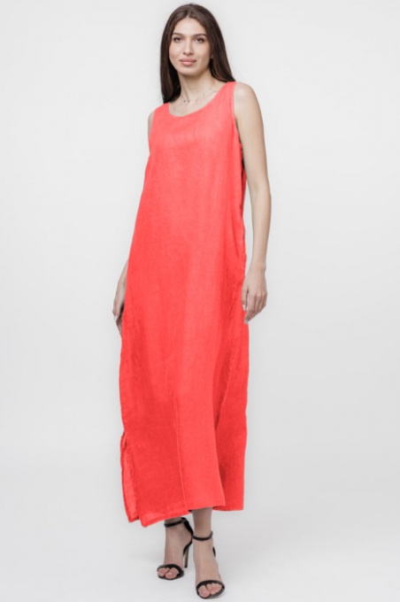 Rochie lunga A-line din in, fara maneci, corai