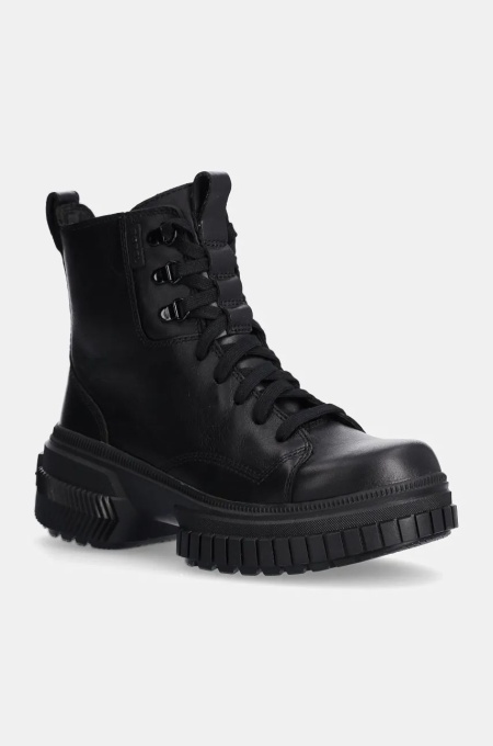 Sorel bocanci de piele ONA AVE BOOT LACE WP femei, culoarea negru, cu toc plat, 2102151010