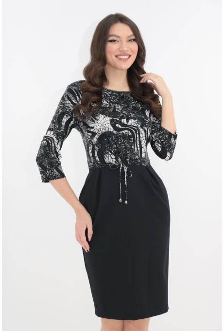 Rochie office cu imprimeu abstract alb-negru
