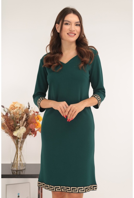 Rochie verde-smarald cu insertii cu model geometric
