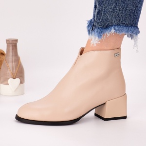 Botine Cu Toc Gros Dama Bej Cu Fermoar Brota - Img 1