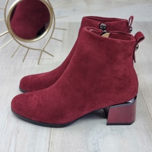 Botine Cu Toc Gros Damă Visinii Cu Fermoar Eydie - Img 1