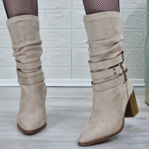 Botine Dama Bej Cu Toc Gros Akirra - Img 2